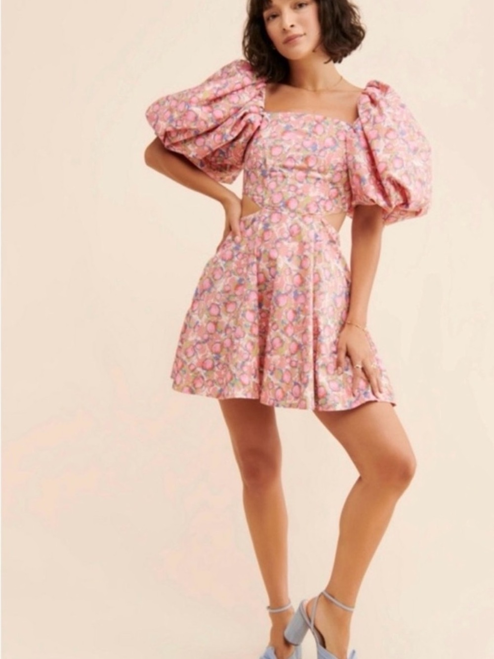 Anthropologie Aureta Ada Dress (Pink Multicolor Puff-Sleeve Mini Dress)